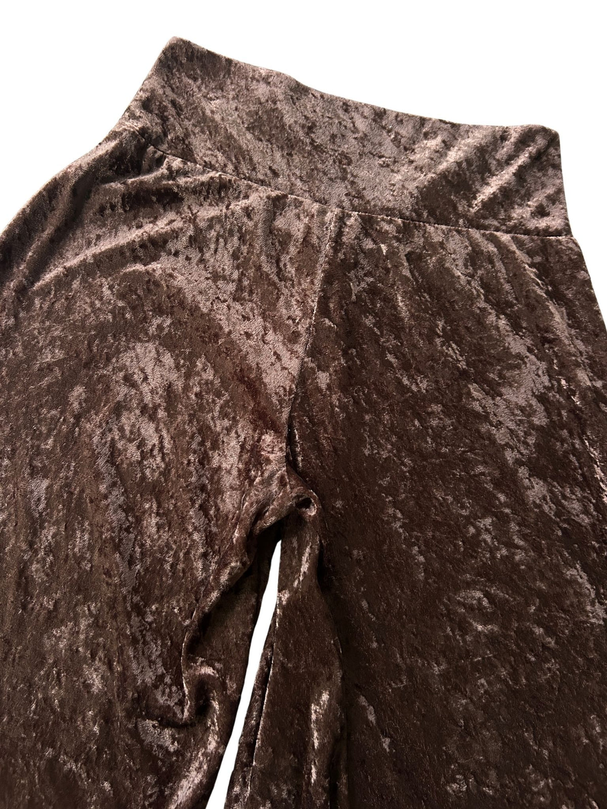 90s Brown Crushed Velvet Wide-Leg Culottes (M)