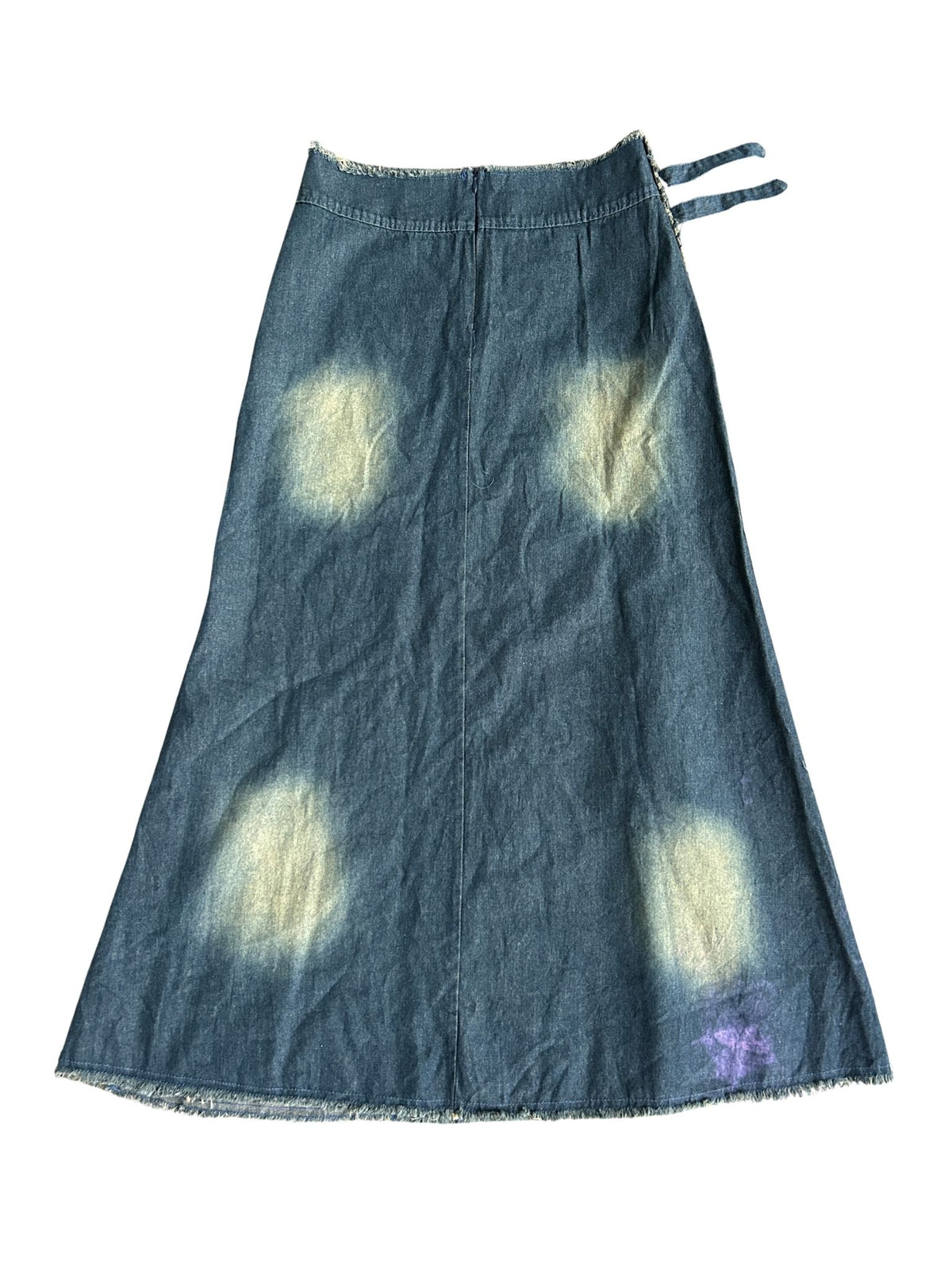90s Distressed Denim Maxi Skirt with Bleach Star Design (M)