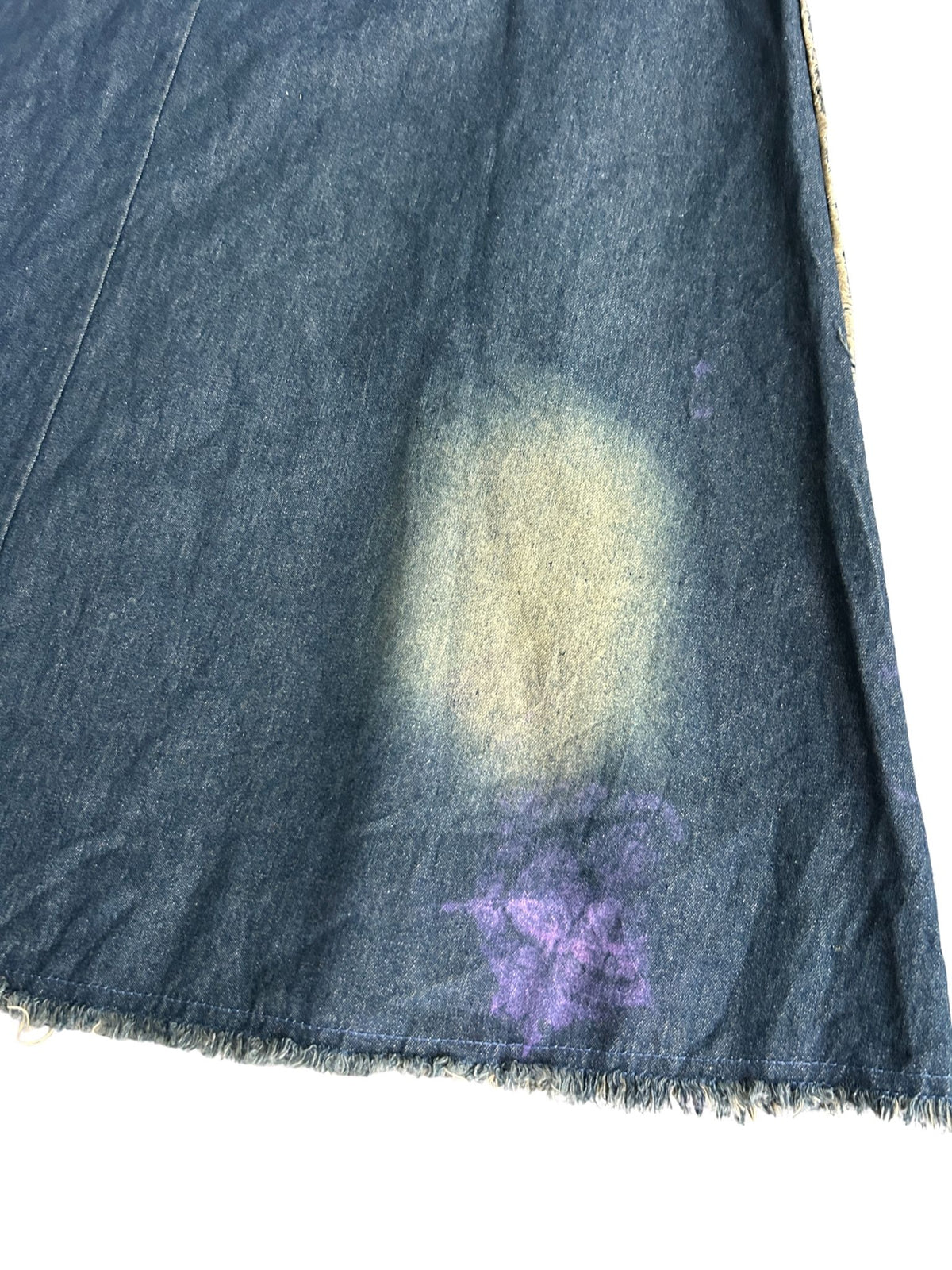 90s Distressed Denim Maxi Skirt with Bleach Star Design (M)