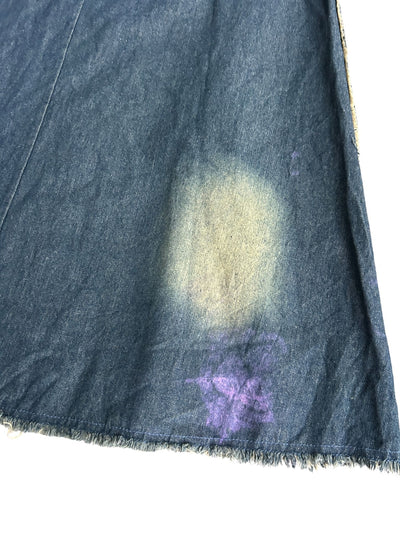 90s Distressed Denim Maxi Skirt with Bleach Star Design (M)