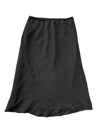 90s Black Midi Skirt with Beaded Floral Appliqués -- As-is (S)