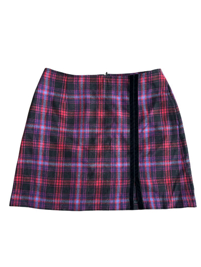 Y2k Plaid Mini Skirt with Velvet Stripe Trim (M)