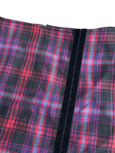 Y2k Plaid Mini Skirt with Velvet Stripe Trim (M)