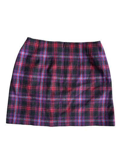 Y2k Plaid Mini Skirt with Velvet Stripe Trim (M)