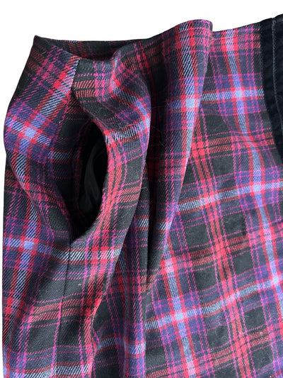 Y2k Plaid Mini Skirt with Velvet Stripe Trim (M)