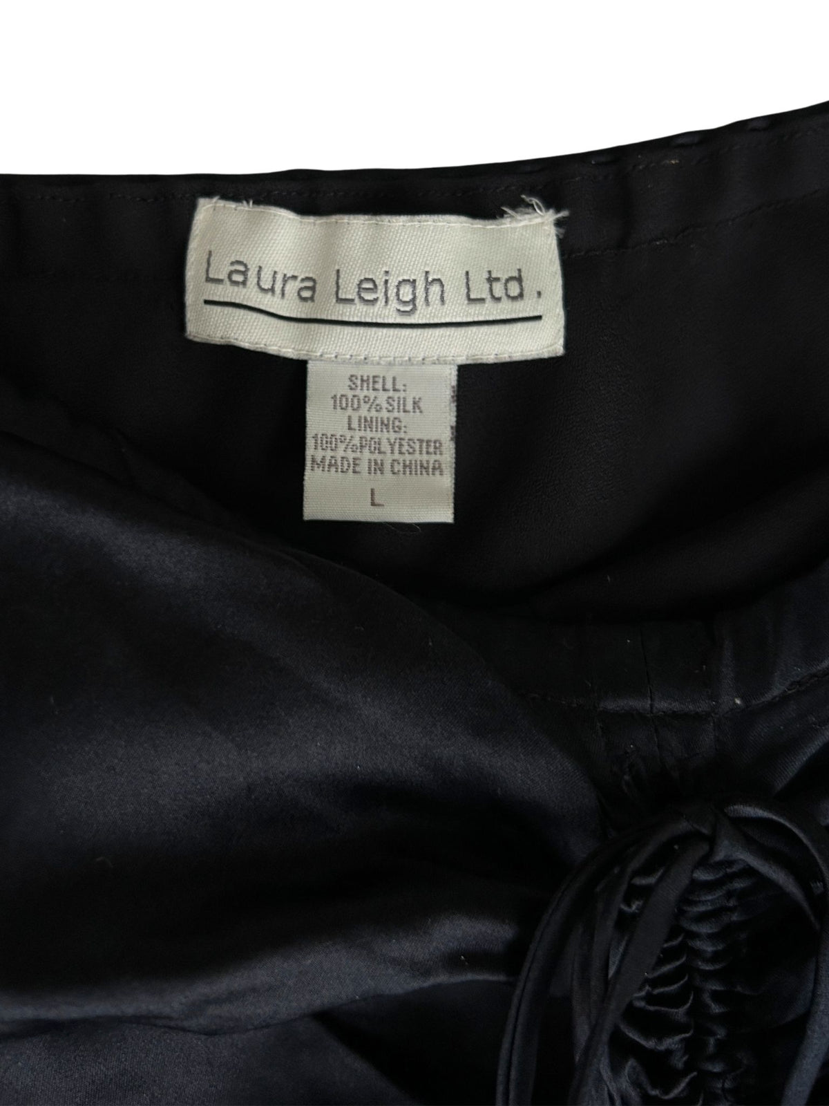 Y2k Black Silk Ruched High-Low Midi Skirt (L)