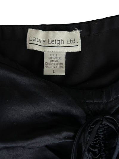 Y2k Black Silk Ruched High-Low Midi Skirt (L)