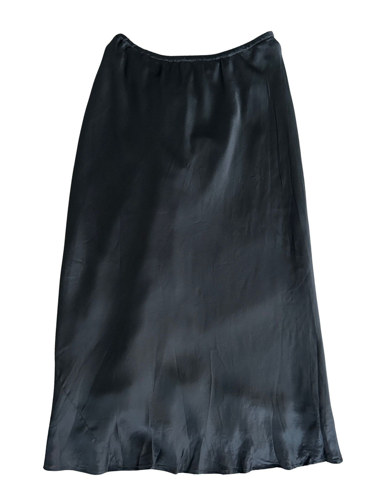 Y2k Black Silk Ruched High-Low Midi Skirt (L)
