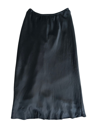 Y2k Black Silk Ruched High-Low Midi Skirt (L)