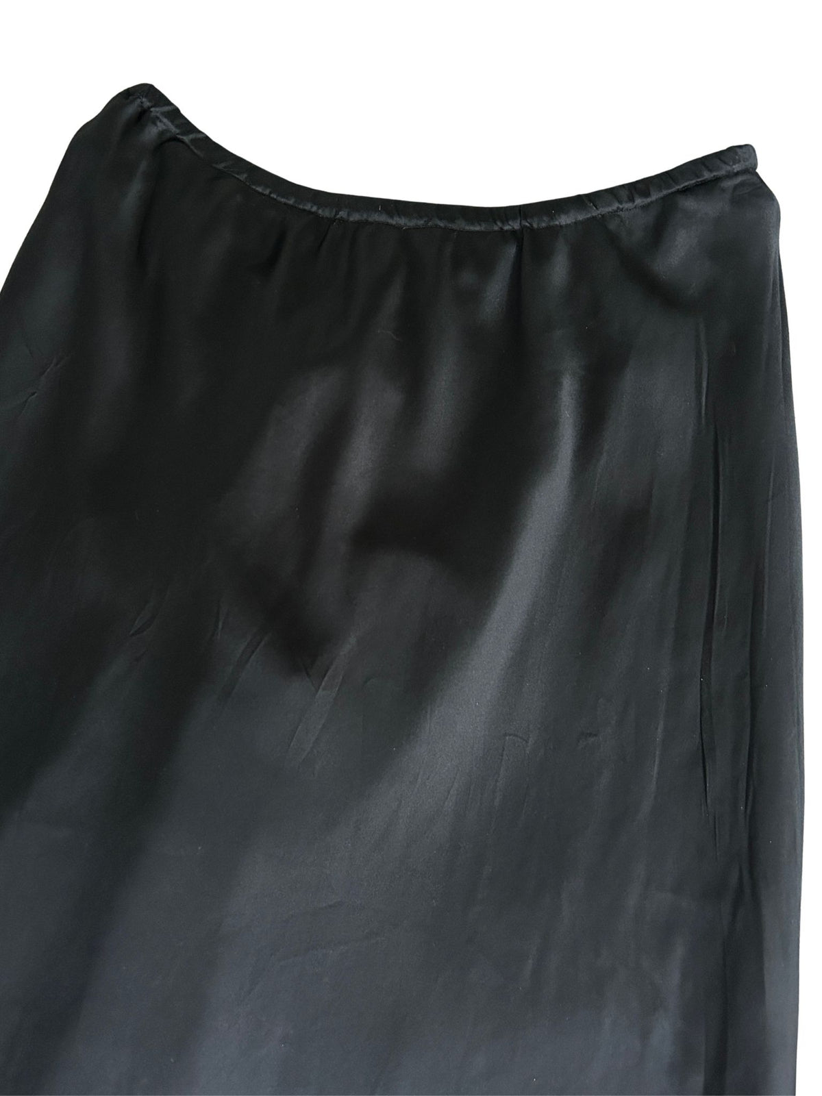 Y2k Black Silk Ruched High-Low Midi Skirt (L)
