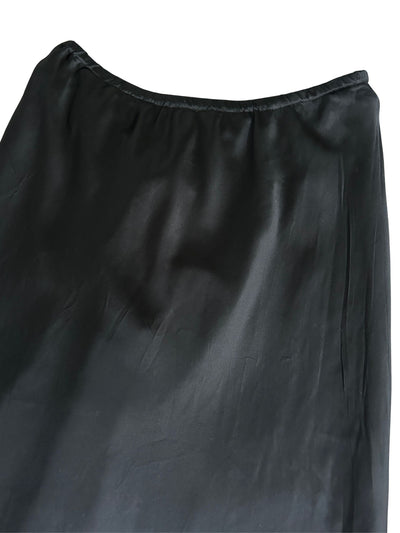 Y2k Black Silk Ruched High-Low Midi Skirt (L)