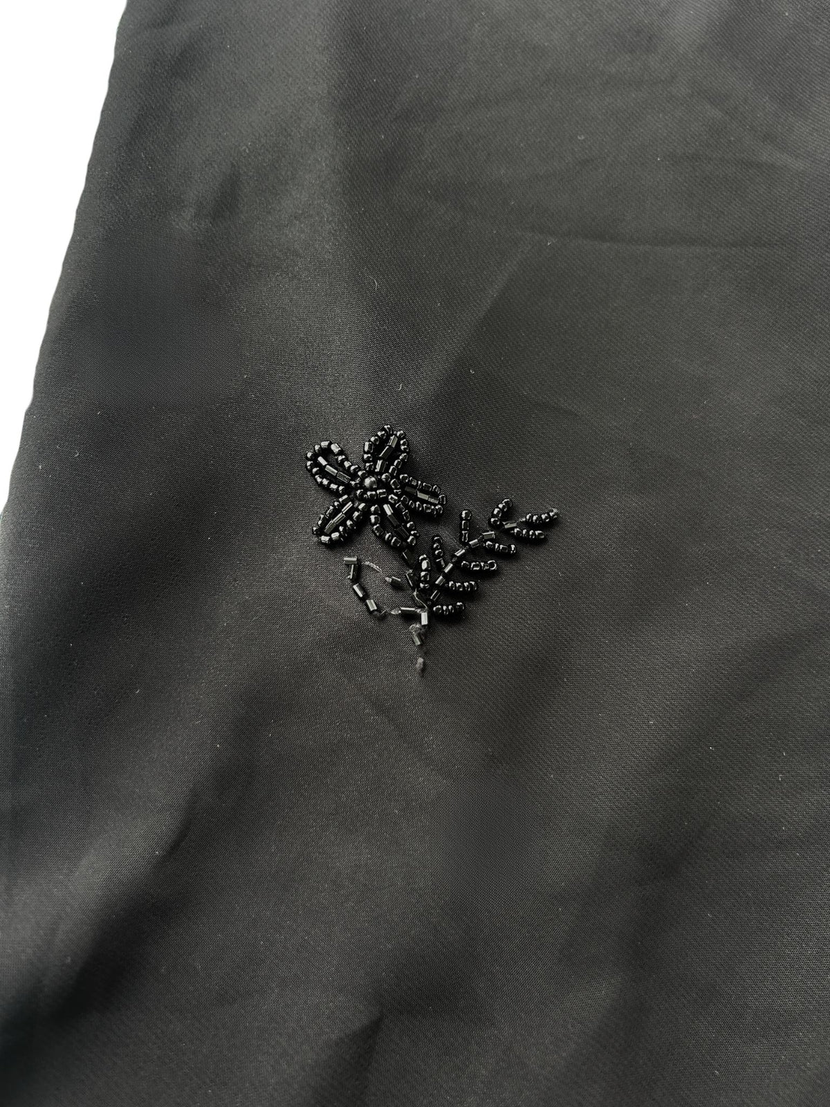 90s Black Midi Skirt with Beaded Floral Appliqués -- As-is (S)