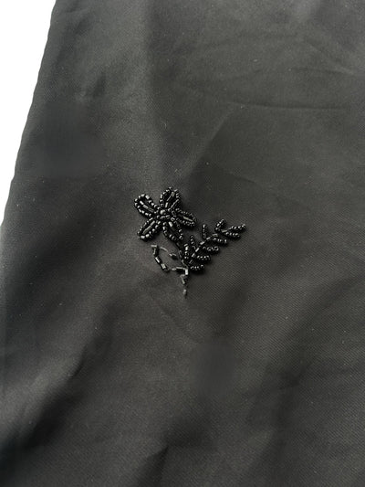 90s Black Midi Skirt with Beaded Floral Appliqués -- As-is (S)