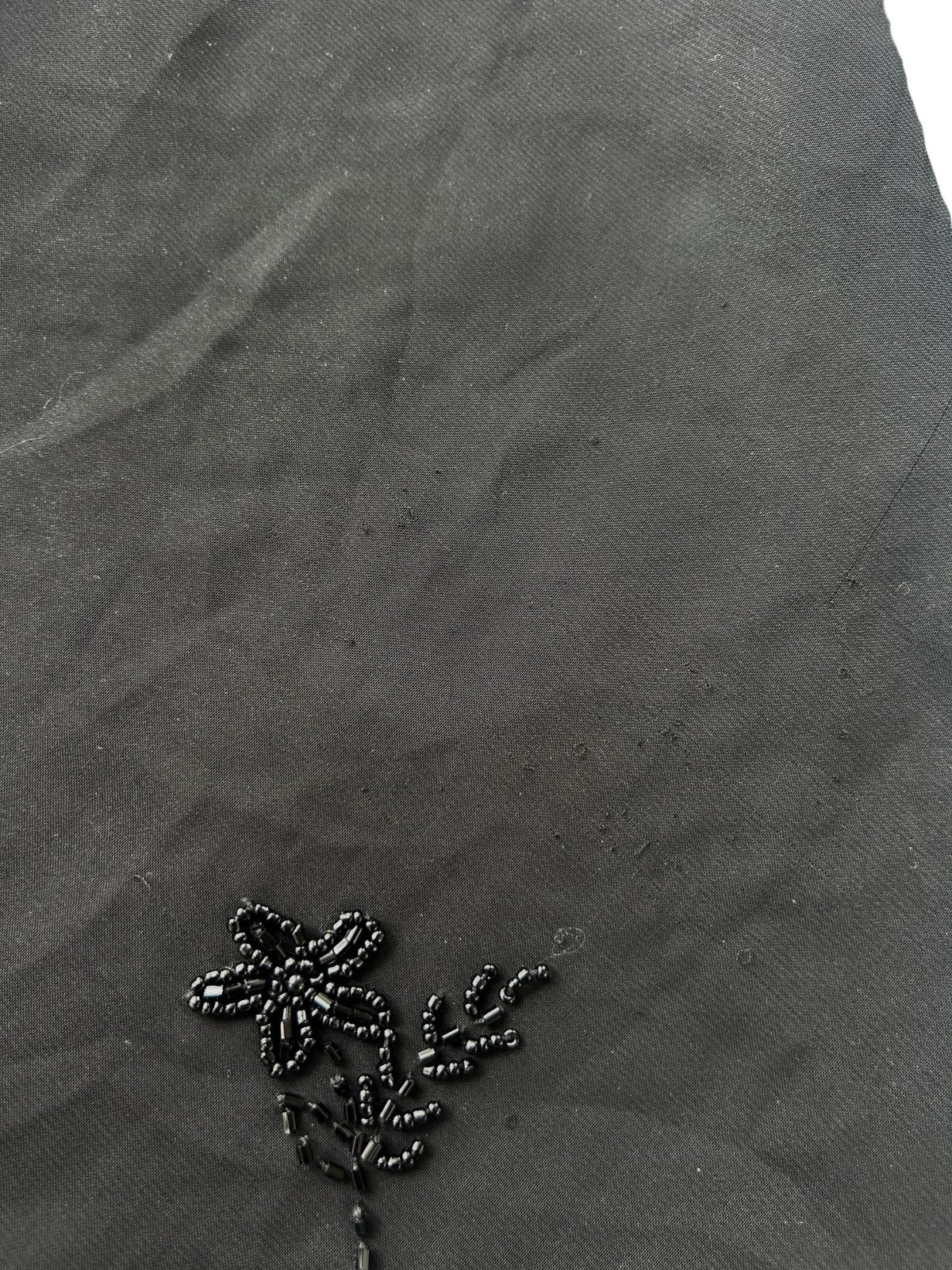 90s Black Midi Skirt with Beaded Floral Appliqués -- As-is (S)