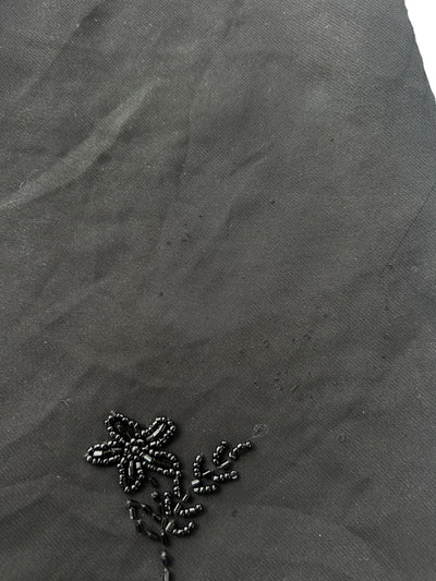90s Black Midi Skirt with Beaded Floral Appliqués -- As-is (S)