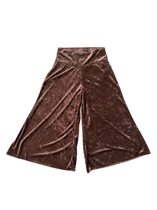 90s Brown Crushed Velvet Wide-Leg Culottes (M)