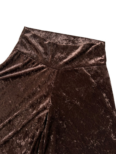 90s Brown Crushed Velvet Wide-Leg Culottes (M)