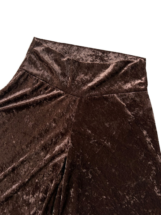 90s Brown Crushed Velvet Wide-Leg Culottes (M)