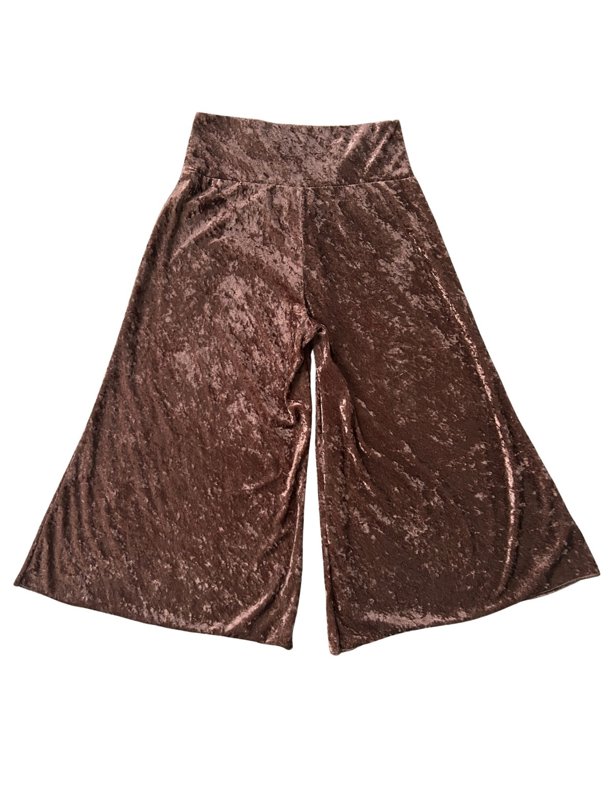 90s Brown Crushed Velvet Wide-Leg Culottes (M)