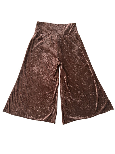 90s Brown Crushed Velvet Wide-Leg Culottes (M)