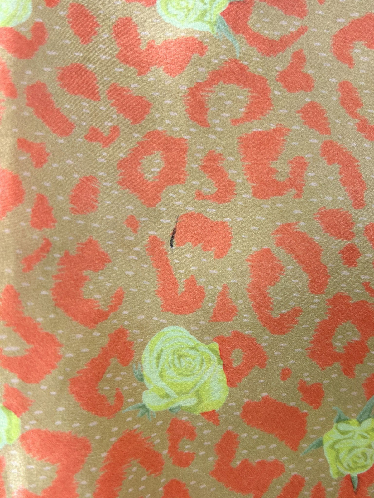 90s Anthropologie Yellow Leopard & Rose Print Silk Midi Skirt (M)
