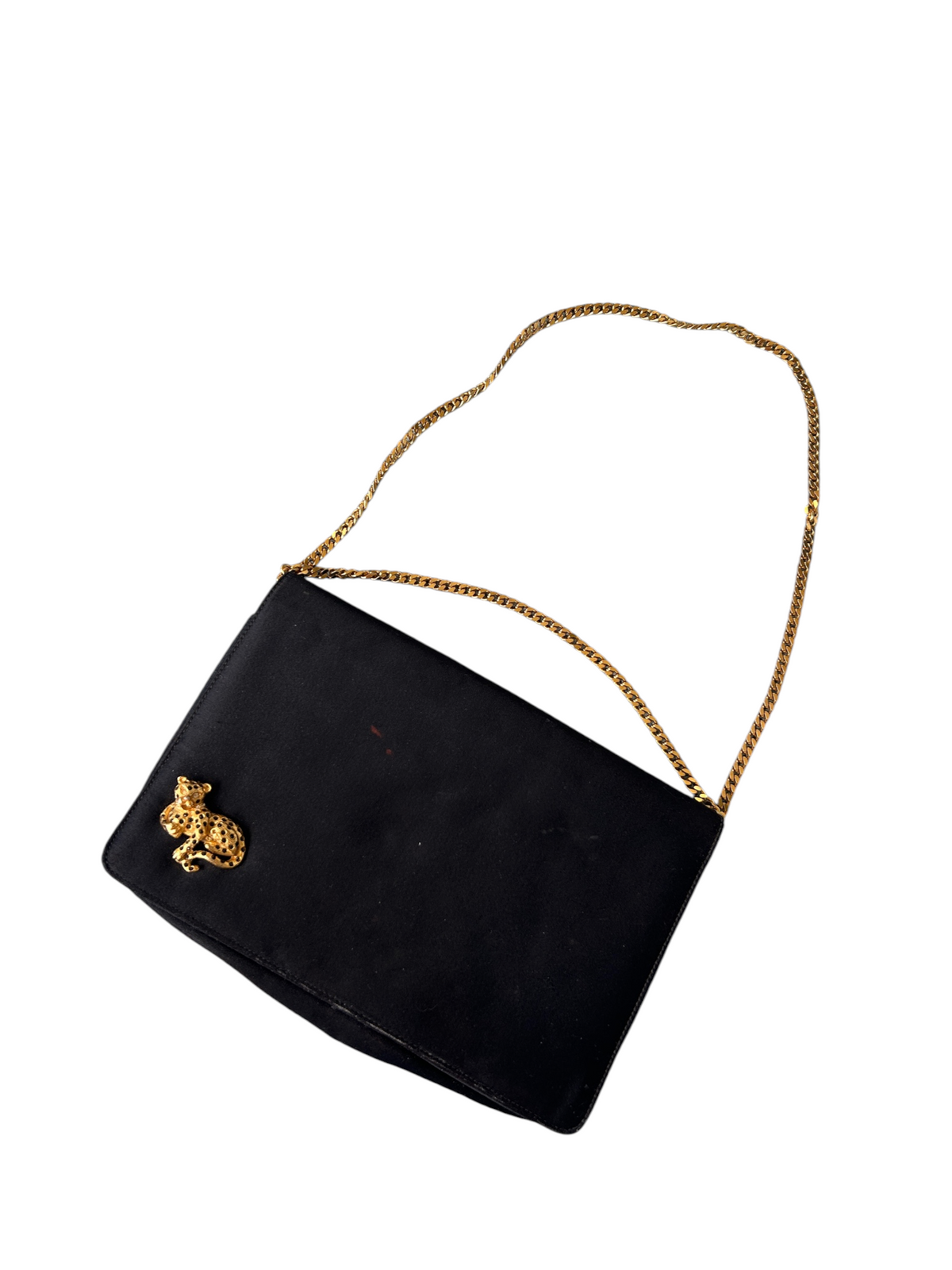 50s Black Structured Evening Bag with Gold Leopard Detail