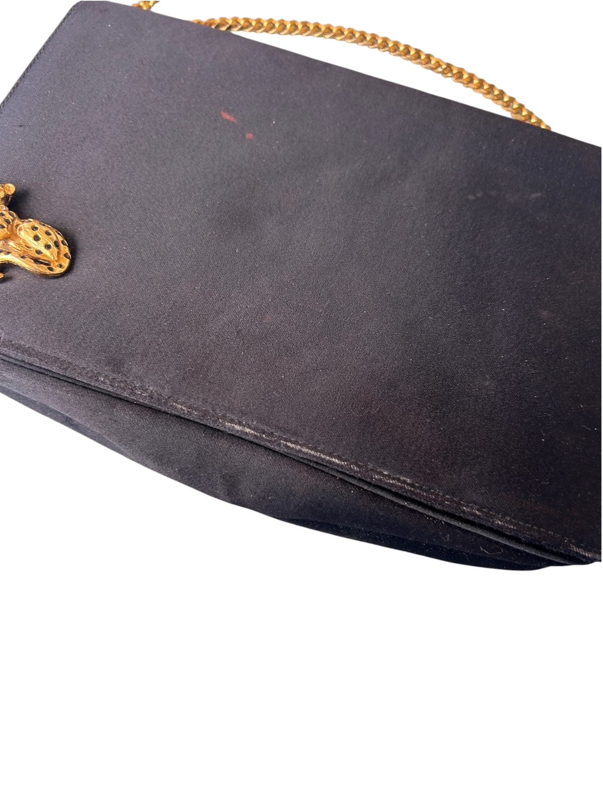 50s Black Structured Evening Bag with Gold Leopard Detail