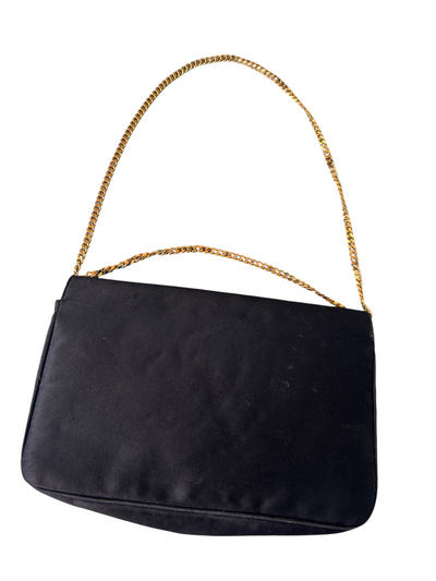 50s Black Structured Evening Bag with Gold Leopard Detail