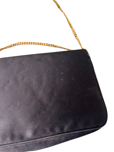 50s Black Structured Evening Bag with Gold Leopard Detail