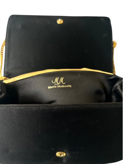 50s Black Structured Evening Bag with Gold Leopard Detail