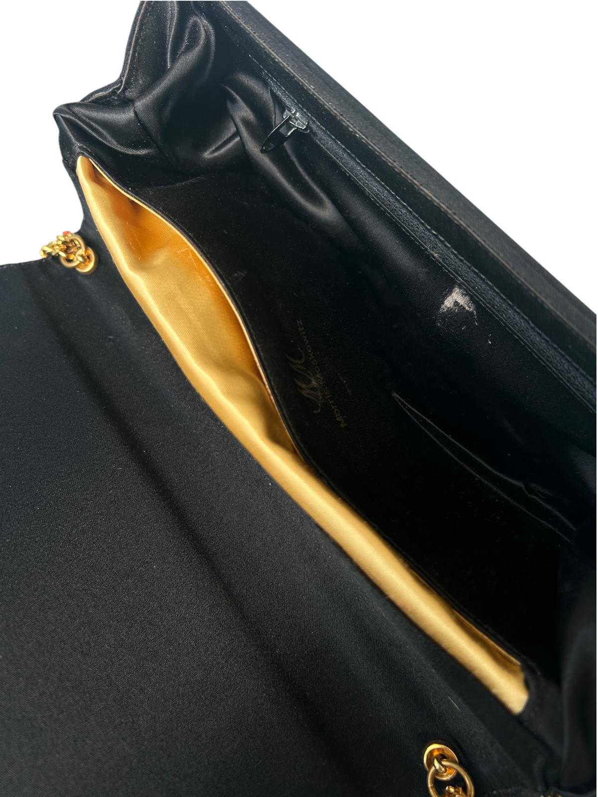 50s Black Structured Evening Bag with Gold Leopard Detail