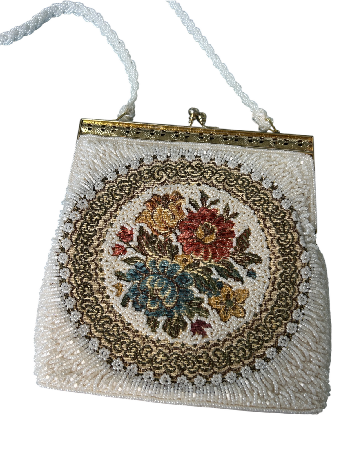 60s Beaded Tapestry Floral Evening Bag