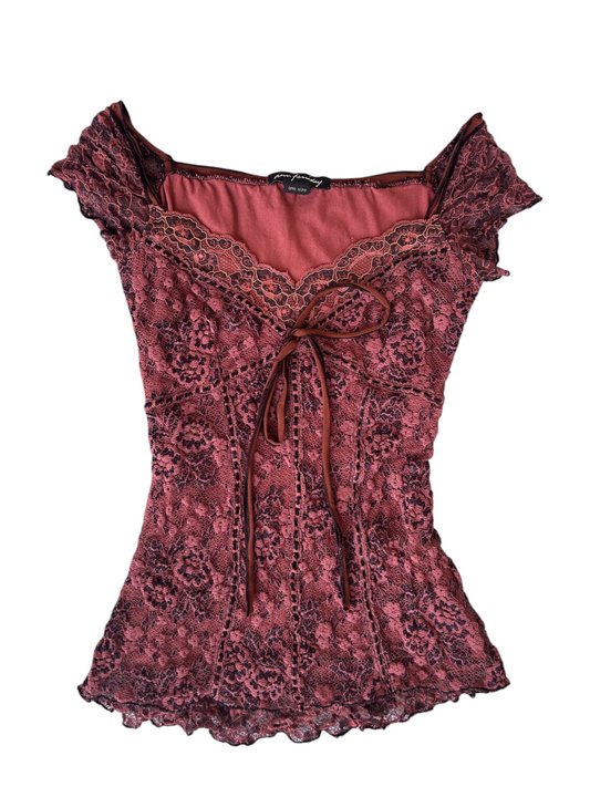 Y2k Ann Ferriday Lace Corset-Style Top (S)