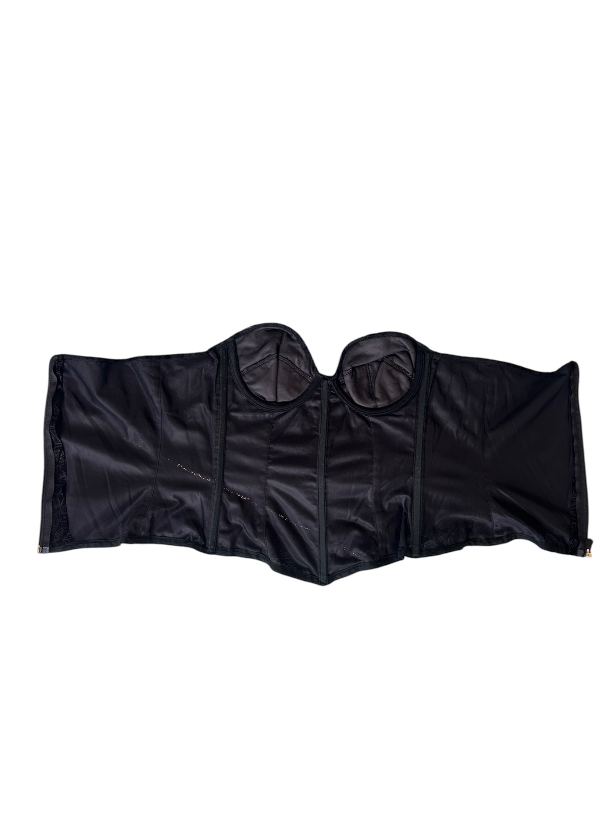 90s Black Brocade Print Strapless Corset Top (XS)