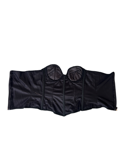 90s Black Brocade Print Strapless Corset Top (XS)