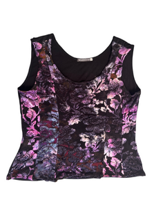 90s Velvet Burnout Floral Panel Tank Top (L)