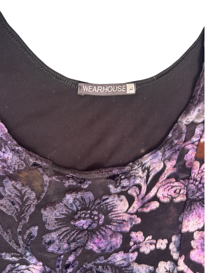 90s Velvet Burnout Floral Panel Tank Top (L)