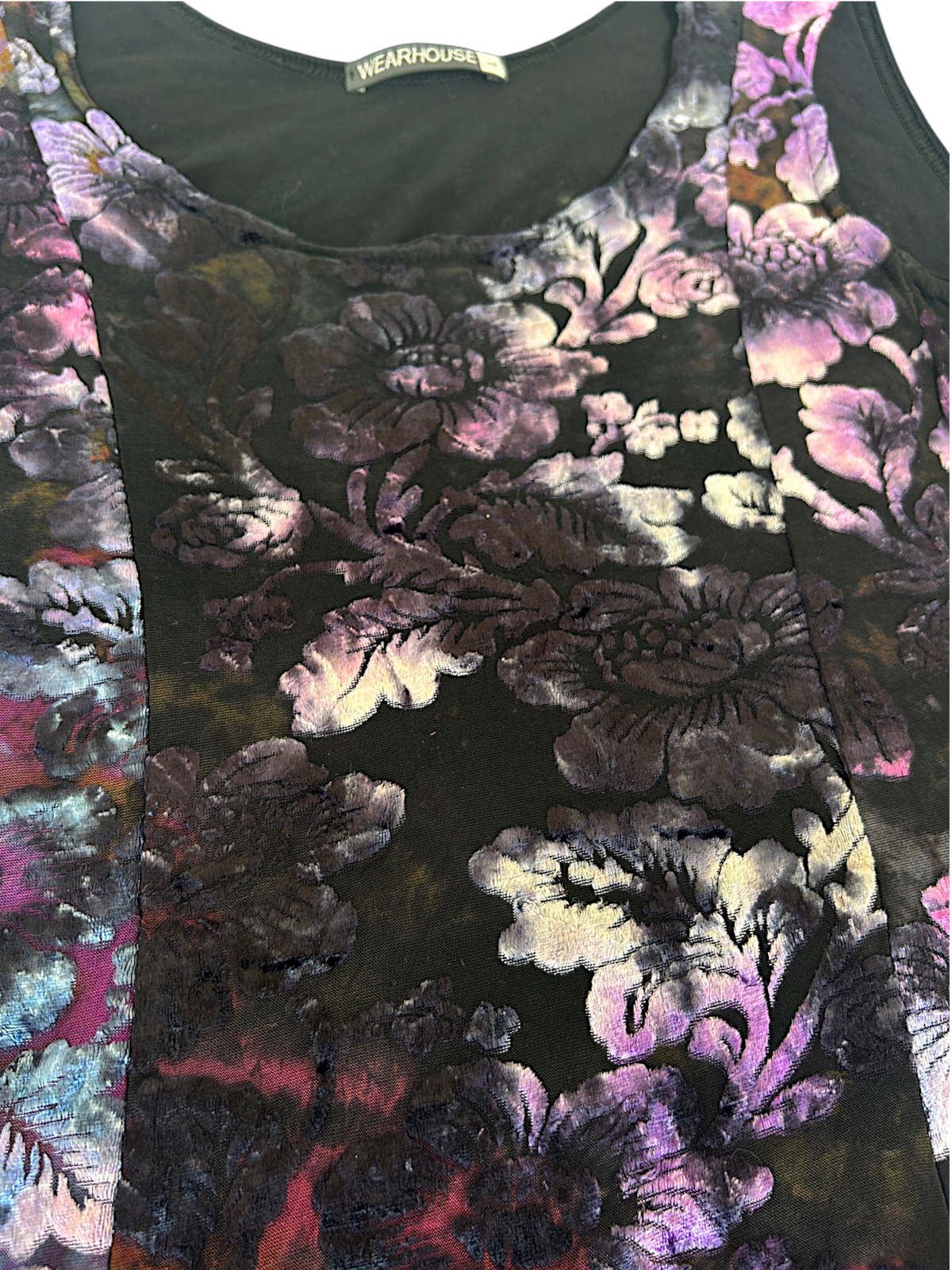 90s Velvet Burnout Floral Panel Tank Top (L)