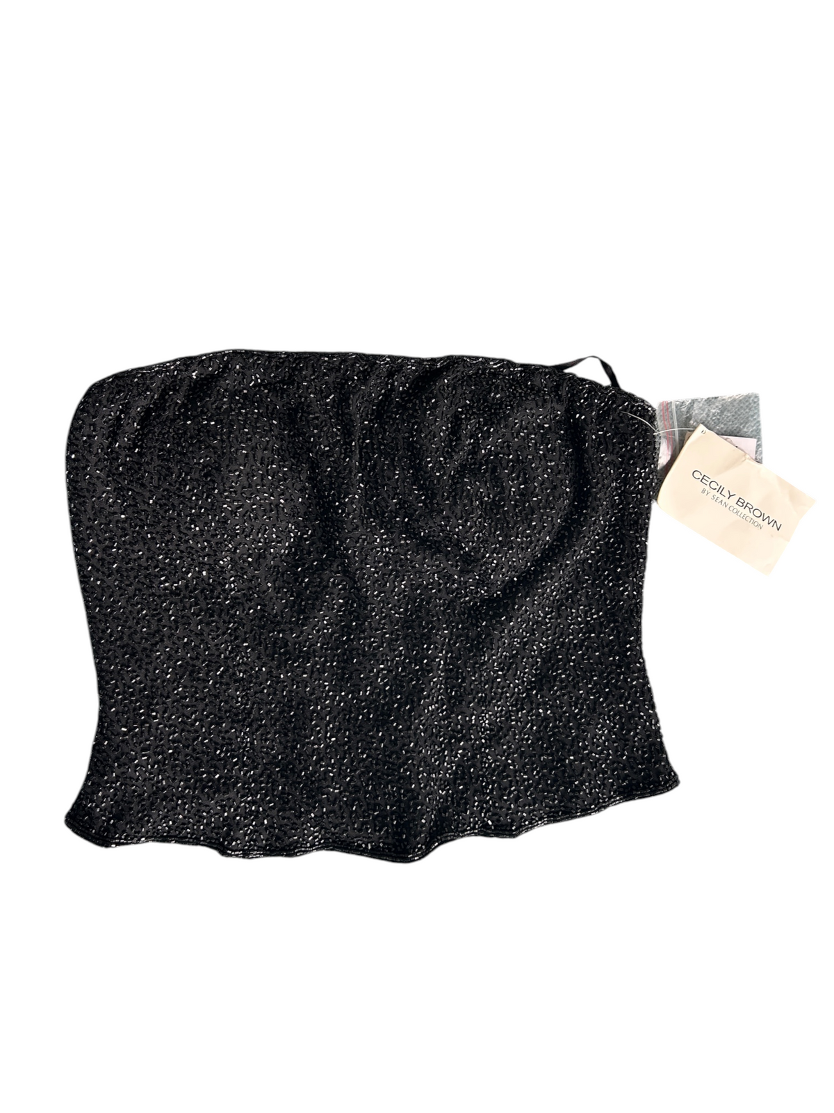 90s Silk Black Beaded Strapless Tube Top -- New with Tags (M)
