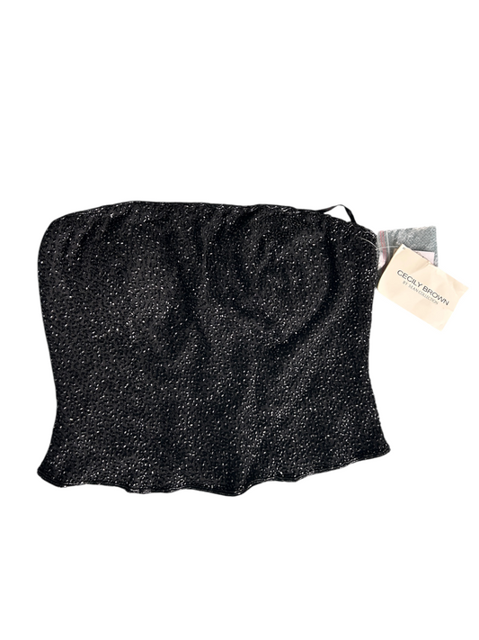 90s Silk Black Beaded Strapless Tube Top -- New with Tags (M)