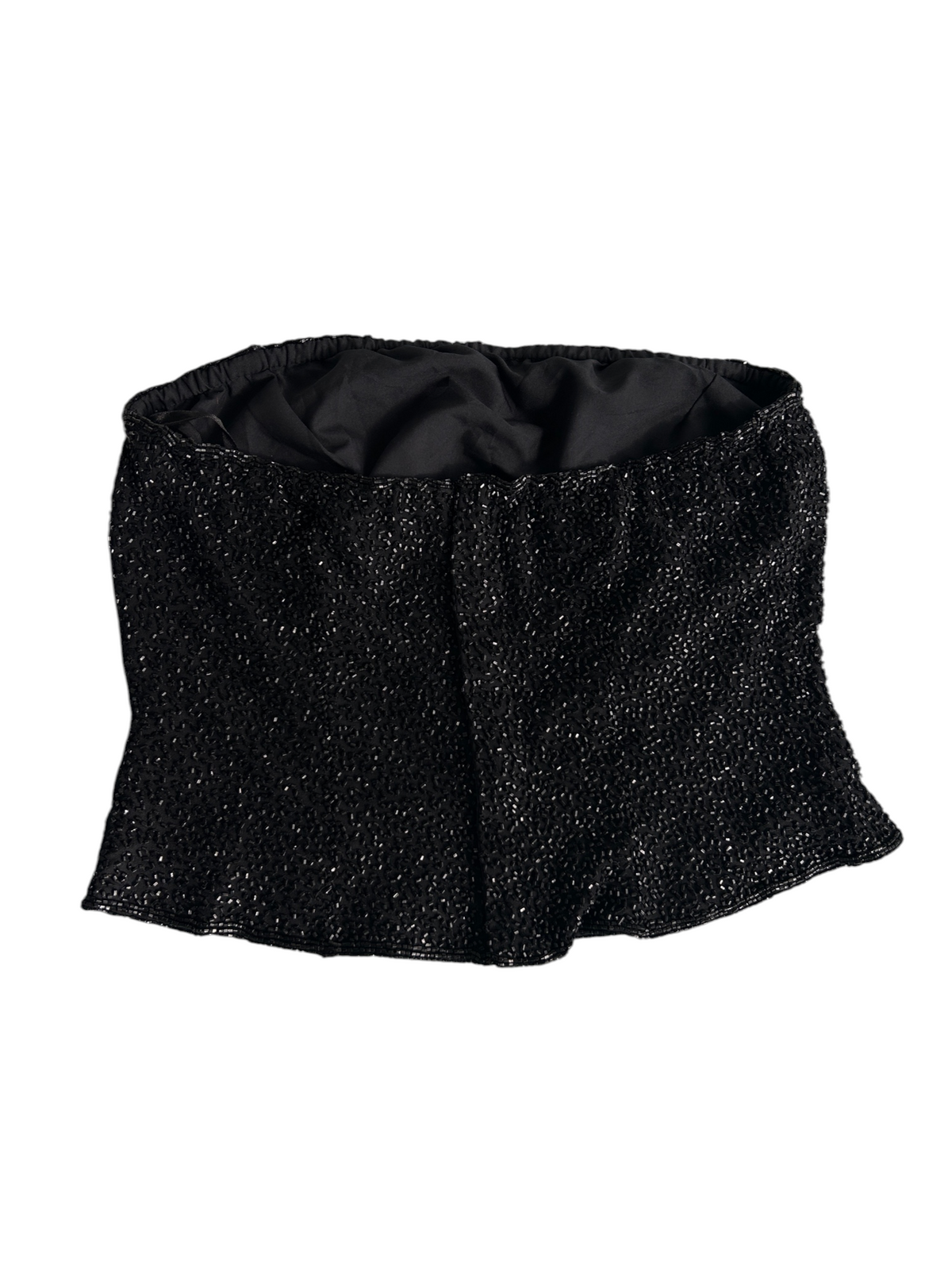 90s Silk Black Beaded Strapless Tube Top -- New with Tags (M)