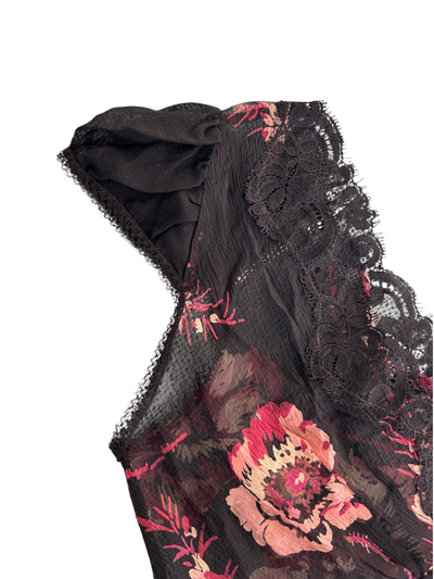 Y2k Betsey Johnson Floral Silk Sheer Top with Lace Trim (XS)