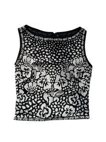 90s Black & White Beaded Floral Tank Top (S)