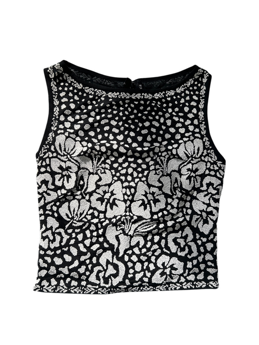 90s Black & White Beaded Floral Tank Top (S)