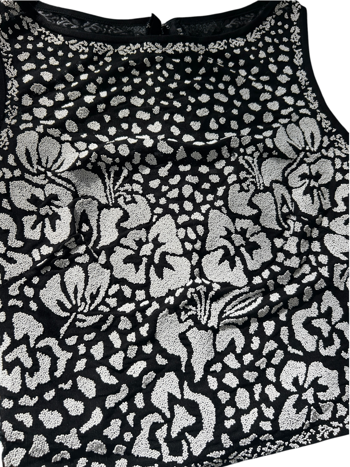 90s Black & White Beaded Floral Tank Top (S)