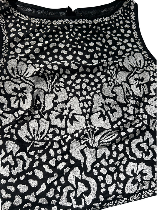 90s Black & White Beaded Floral Tank Top (S)
