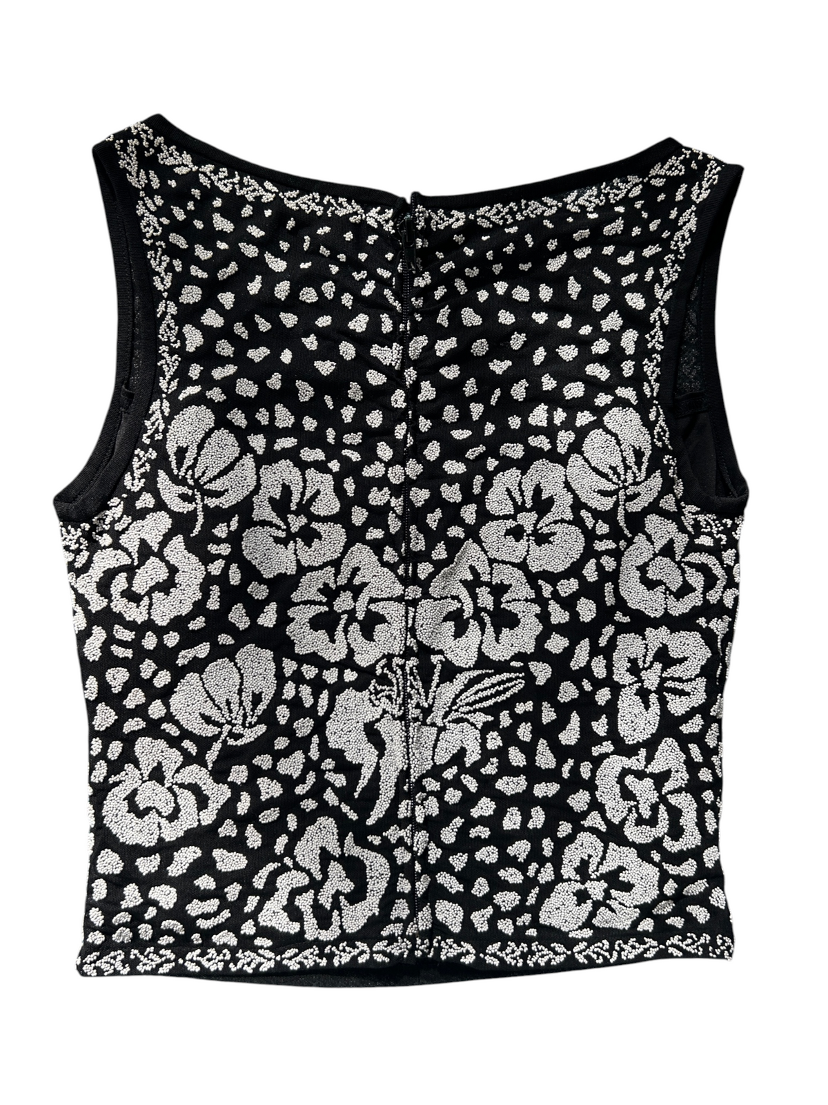 90s Black & White Beaded Floral Tank Top (S)