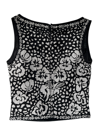 90s Black & White Beaded Floral Tank Top (S)