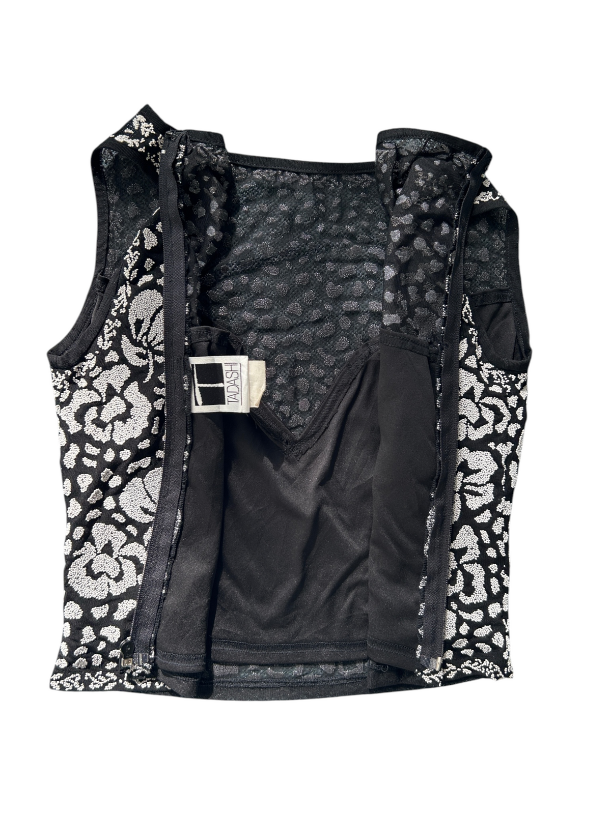 90s Black & White Beaded Floral Tank Top (S)