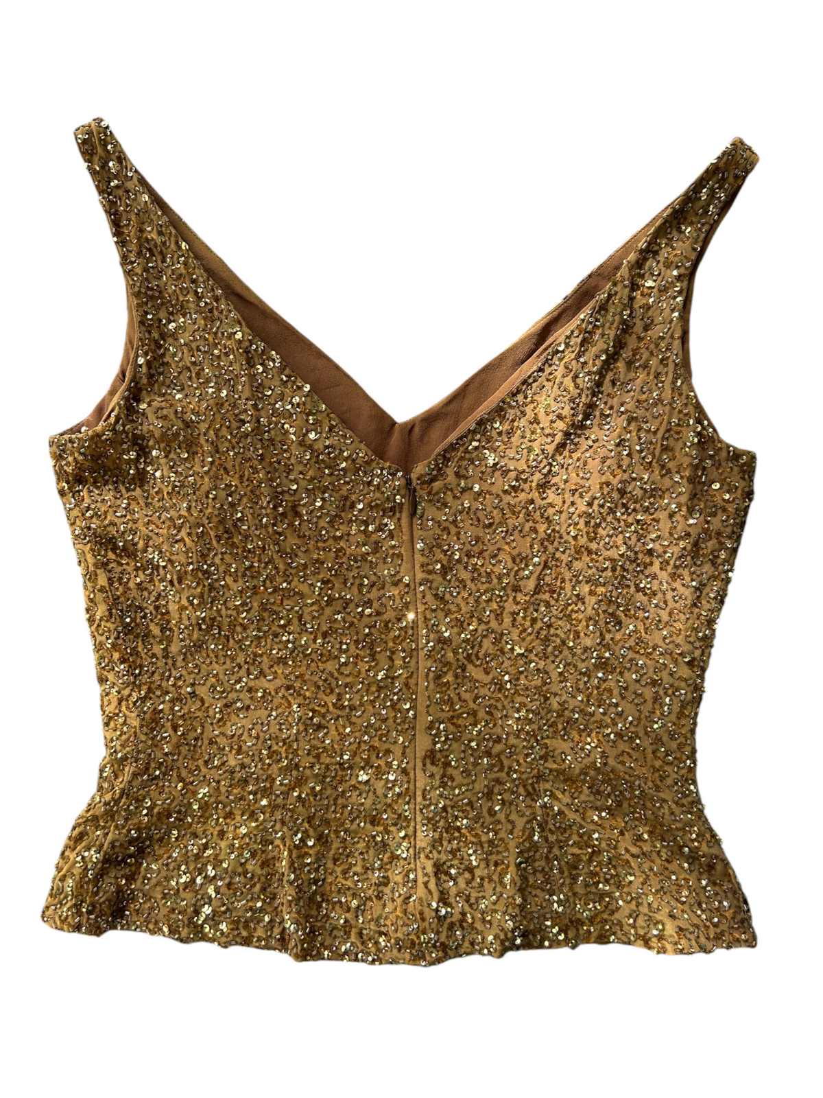 70s Gold Beaded V-Neck Top -- New with Tags (S)